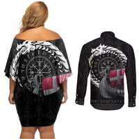 Denmark Viking Drakkar Couples Matching Off Shoulder Short Dress and Long Sleeve Button Shirt Viking Blood - Wonder Print Shop