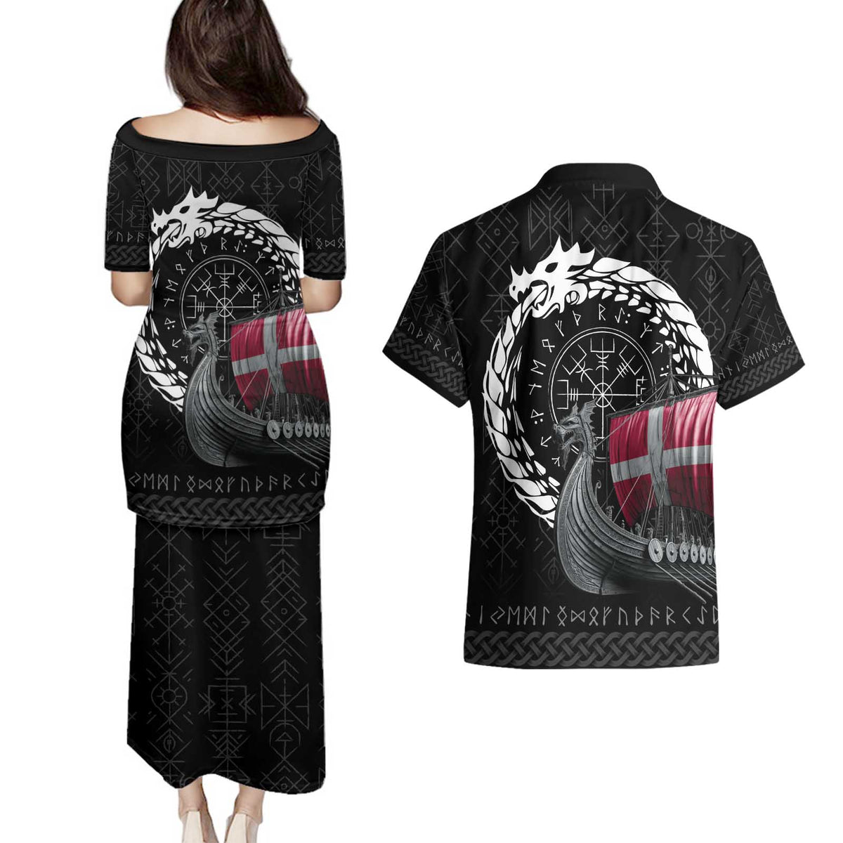 Denmark Viking Drakkar Couples Matching Puletasi and Hawaiian Shirt Viking Blood - Wonder Print Shop