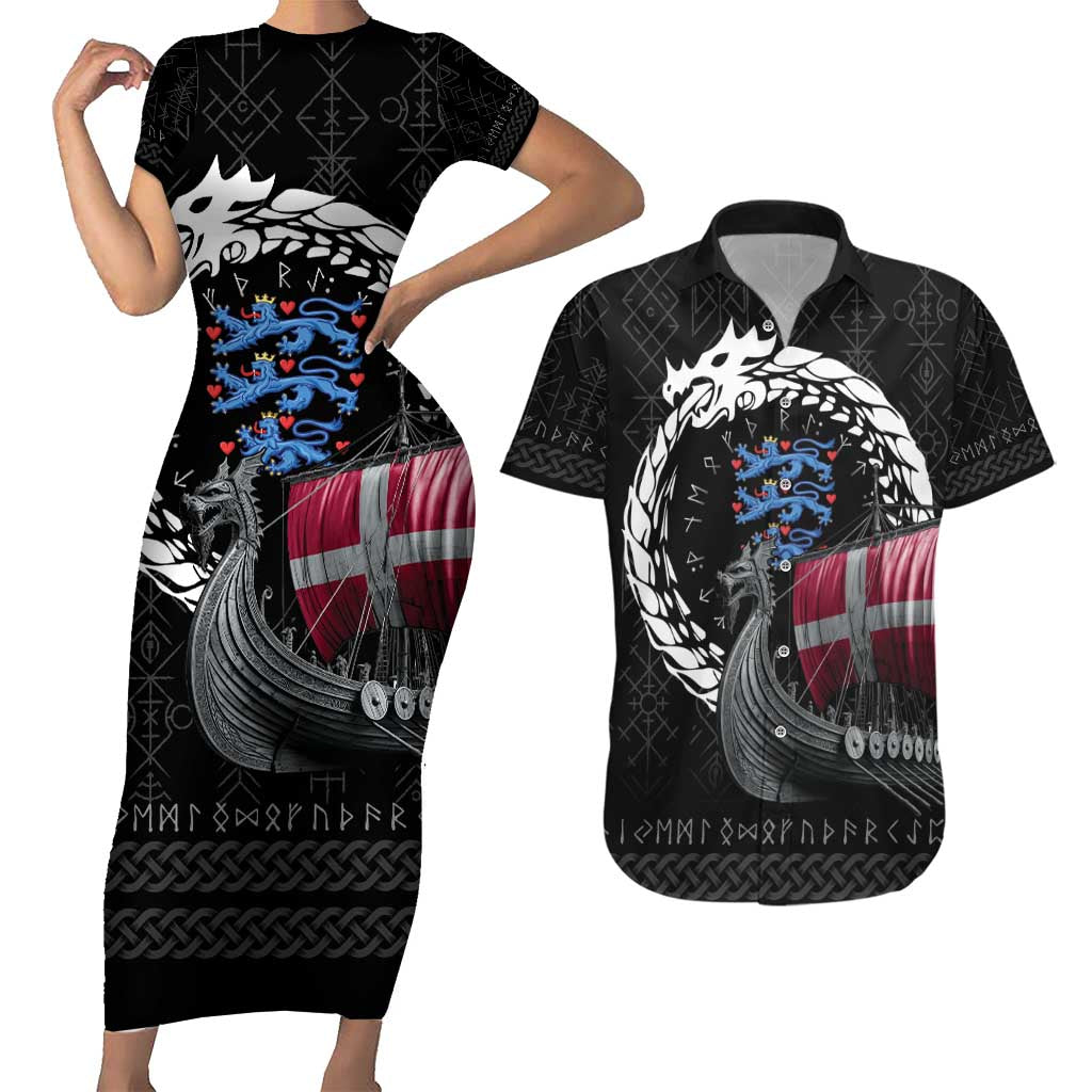 Denmark Viking Drakkar Couples Matching Short Sleeve Bodycon Dress and Hawaiian Shirt Viking Blood - Wonder Print Shop