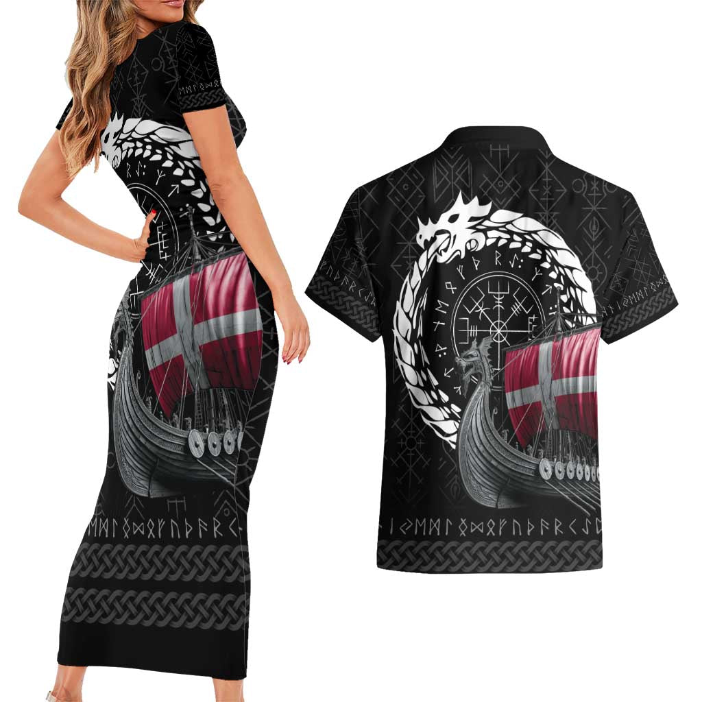 Denmark Viking Drakkar Couples Matching Short Sleeve Bodycon Dress and Hawaiian Shirt Viking Blood - Wonder Print Shop