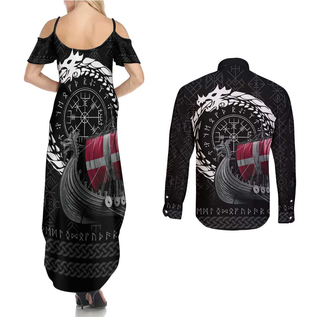 Denmark Viking Drakkar Couples Matching Summer Maxi Dress and Long Sleeve Button Shirt Viking Blood - Wonder Print Shop