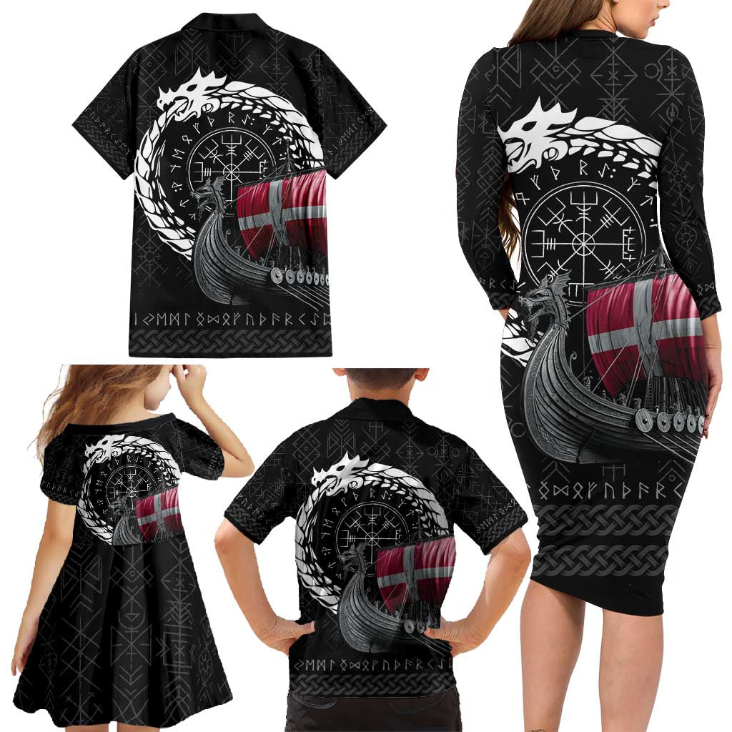 Denmark Viking Drakkar Family Matching Long Sleeve Bodycon Dress and Hawaiian Shirt Viking Blood - Wonder Print Shop