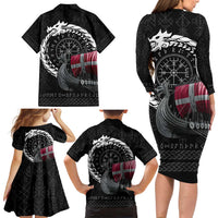 Denmark Viking Drakkar Family Matching Long Sleeve Bodycon Dress and Hawaiian Shirt Viking Blood - Wonder Print Shop