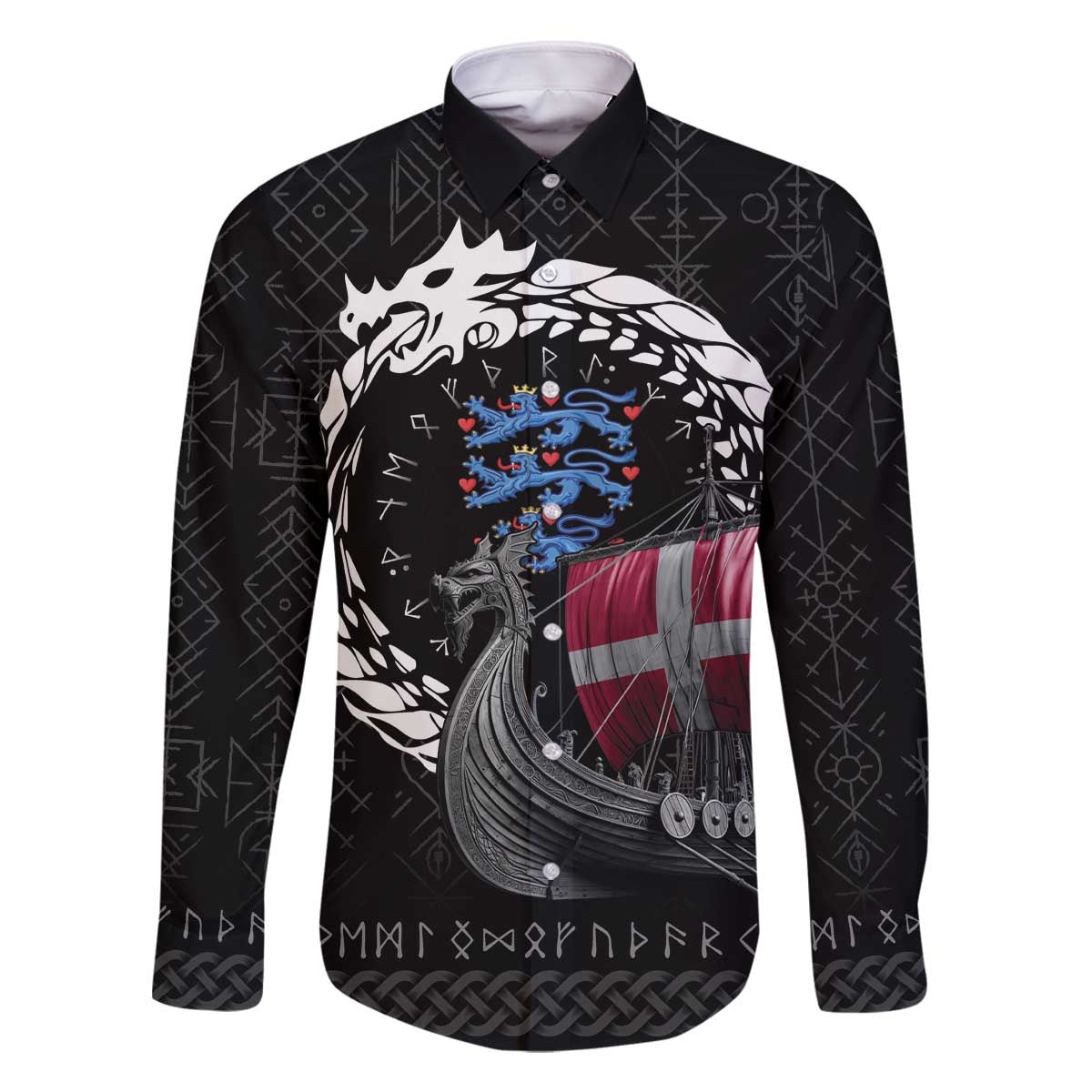 Denmark Viking Drakkar Family Matching Off The Shoulder Long Sleeve Dress and Hawaiian Shirt Viking Blood - Wonder Print Shop