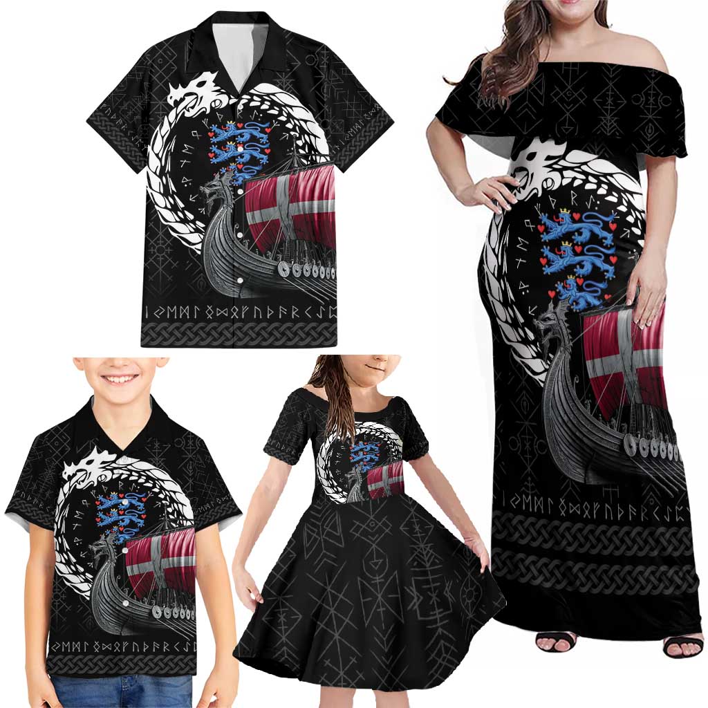 Denmark Viking Drakkar Family Matching Off Shoulder Maxi Dress and Hawaiian Shirt Viking Blood - Wonder Print Shop