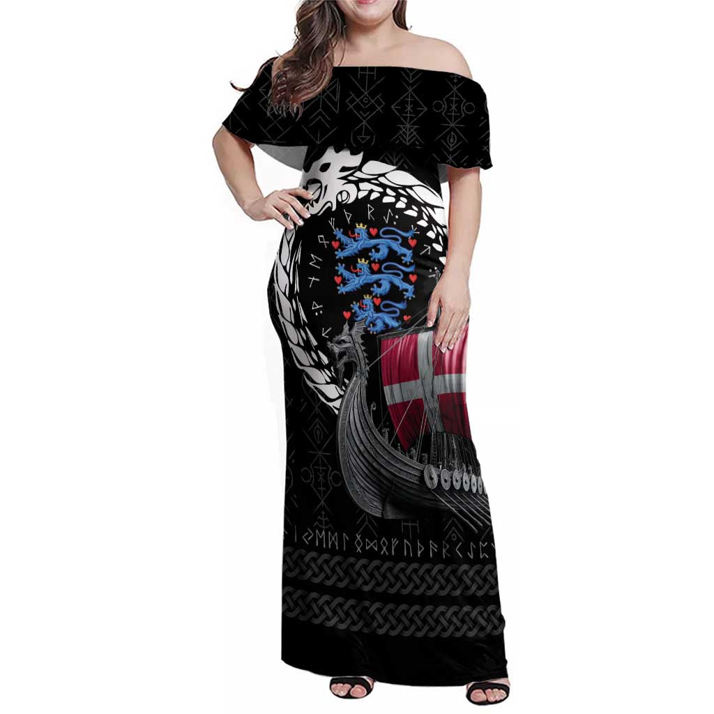 Denmark Viking Drakkar Family Matching Off Shoulder Maxi Dress and Hawaiian Shirt Viking Blood - Wonder Print Shop