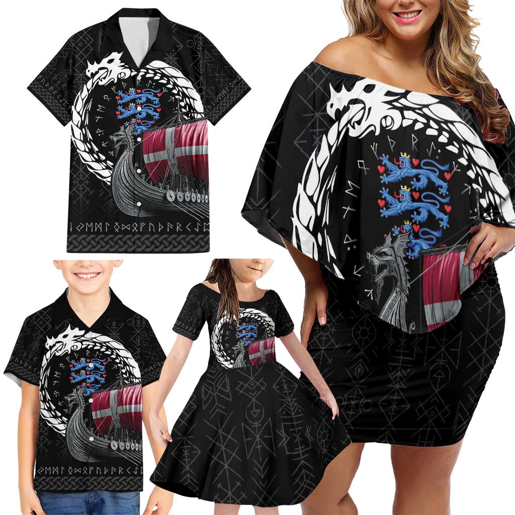 Denmark Viking Drakkar Family Matching Off Shoulder Short Dress and Hawaiian Shirt Viking Blood - Wonder Print Shop