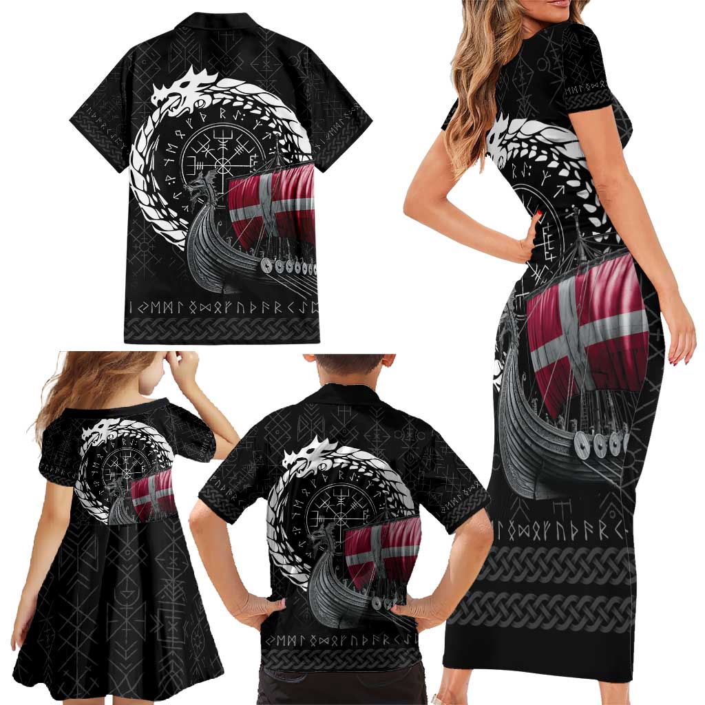 Denmark Viking Drakkar Family Matching Short Sleeve Bodycon Dress and Hawaiian Shirt Viking Blood - Wonder Print Shop