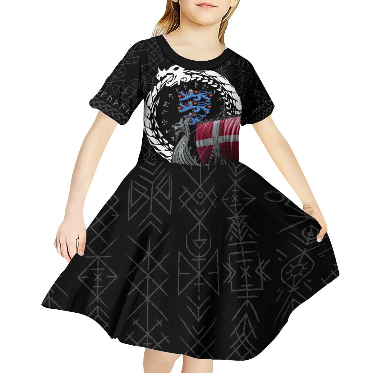 Denmark Viking Drakkar Kid Short Sleeve Dress Viking Blood - Wonder Print Shop