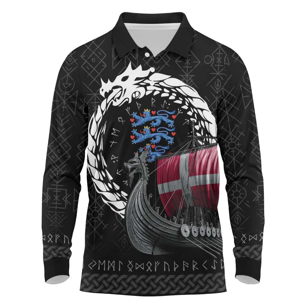 Denmark Viking Drakkar Long Sleeve Polo Shirt Viking Blood - Wonder Print Shop