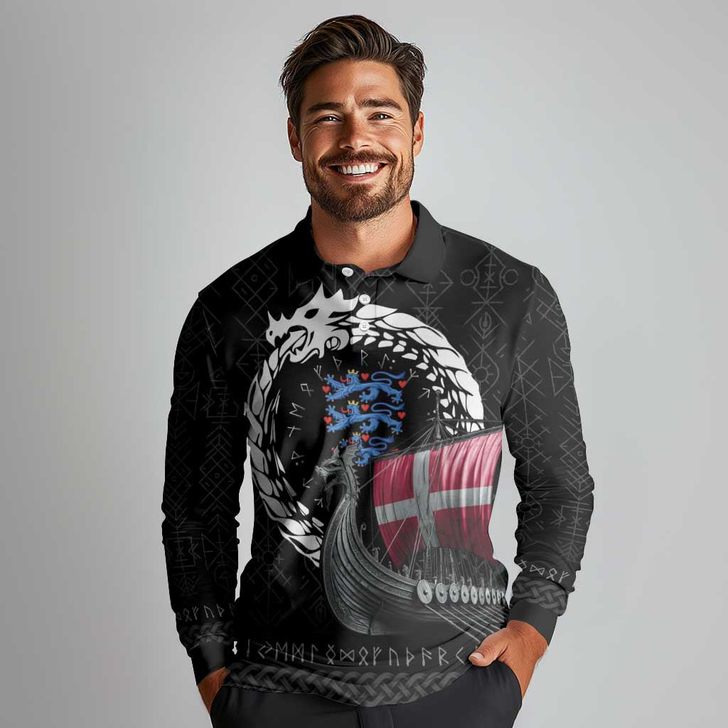 Denmark Viking Drakkar Long Sleeve Polo Shirt Viking Blood - Wonder Print Shop