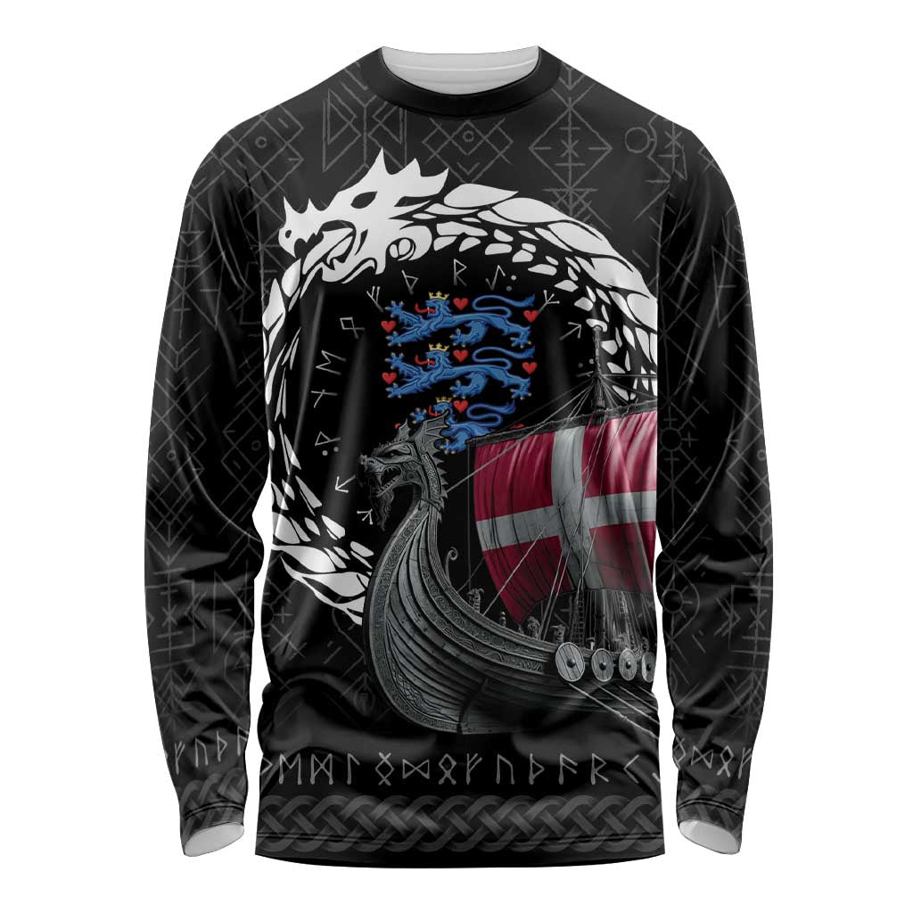 Denmark Viking Drakkar Long Sleeve Shirt Viking Blood - Wonder Print Shop