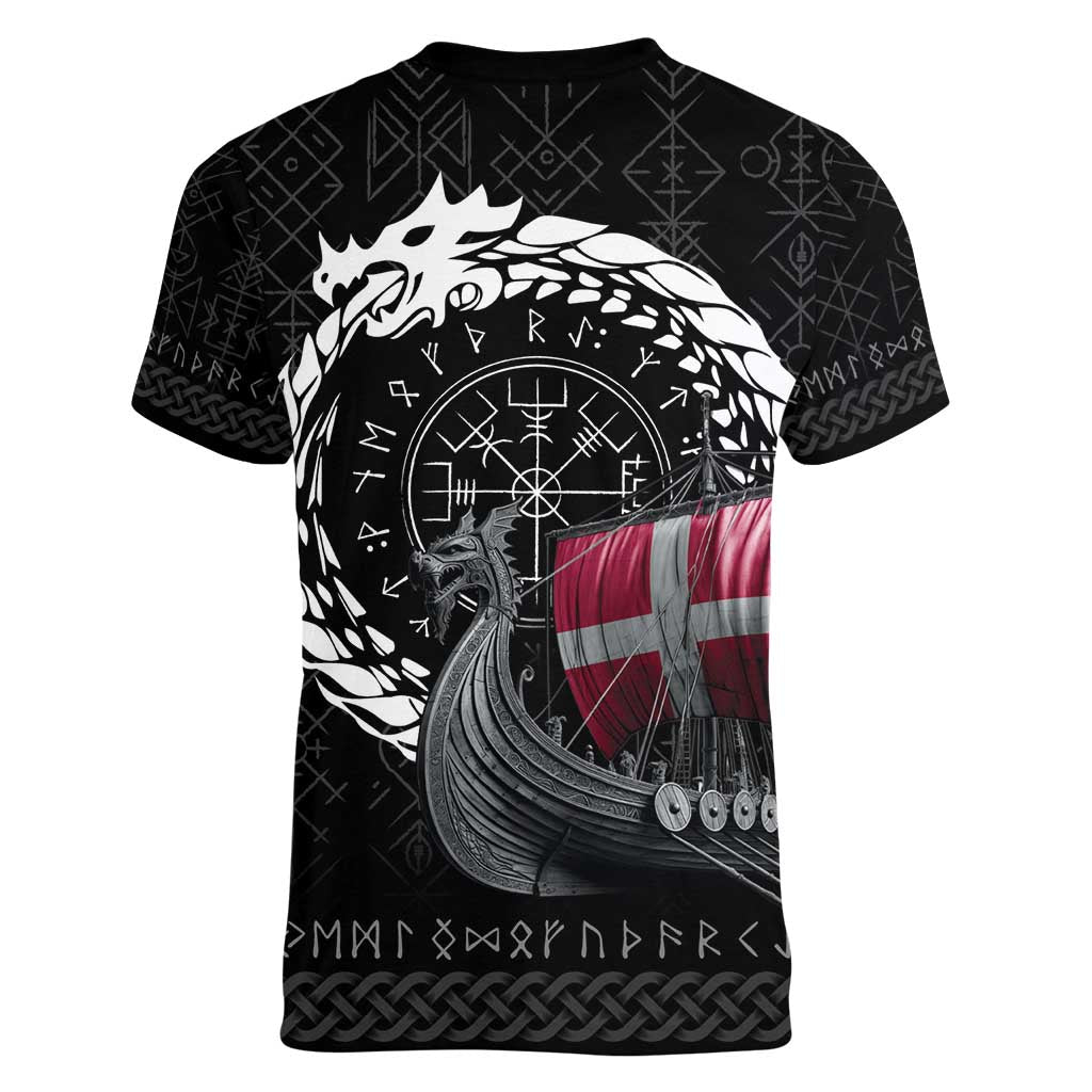 Denmark Viking Drakkar Women V-Neck T-Shirt Viking Blood - Wonder Print Shop