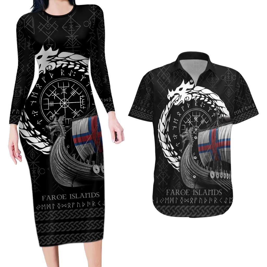 Faroe Islands Viking Drakkar Couples Matching Long Sleeve Bodycon Dress and Hawaiian Shirt Viking Blood - Wonder Print Shop