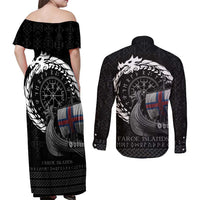 Faroe Islands Viking Drakkar Couples Matching Off Shoulder Maxi Dress and Long Sleeve Button Shirt Viking Blood - Wonder Print Shop