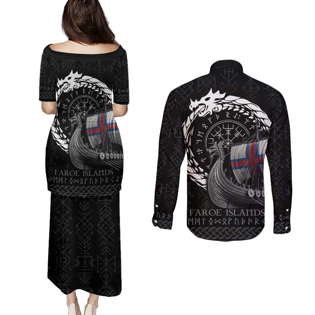 Faroe Islands Viking Drakkar Couples Matching Puletasi and Long Sleeve Button Shirt Viking Blood - Wonder Print Shop