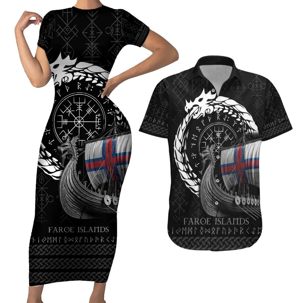 Faroe Islands Viking Drakkar Couples Matching Short Sleeve Bodycon Dress and Hawaiian Shirt Viking Blood - Wonder Print Shop
