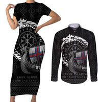 Faroe Islands Viking Drakkar Couples Matching Short Sleeve Bodycon Dress and Long Sleeve Button Shirt Viking Blood - Wonder Print Shop