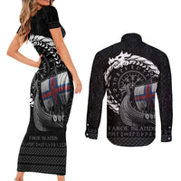 Faroe Islands Viking Drakkar Couples Matching Short Sleeve Bodycon Dress and Long Sleeve Button Shirt Viking Blood - Wonder Print Shop