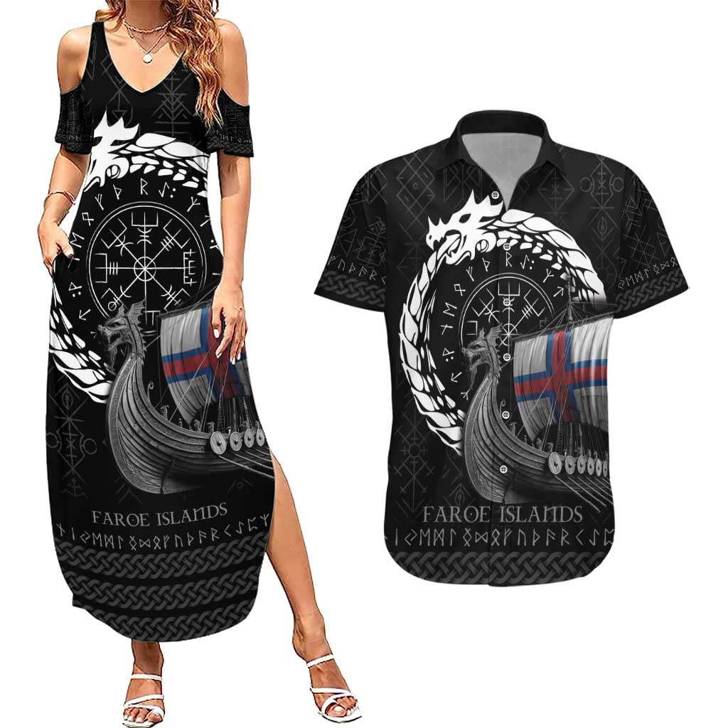 Faroe Islands Viking Drakkar Couples Matching Summer Maxi Dress and Hawaiian Shirt Viking Blood - Wonder Print Shop