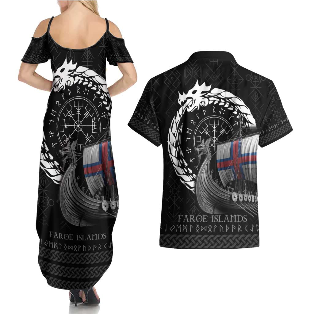 Faroe Islands Viking Drakkar Couples Matching Summer Maxi Dress and Hawaiian Shirt Viking Blood - Wonder Print Shop