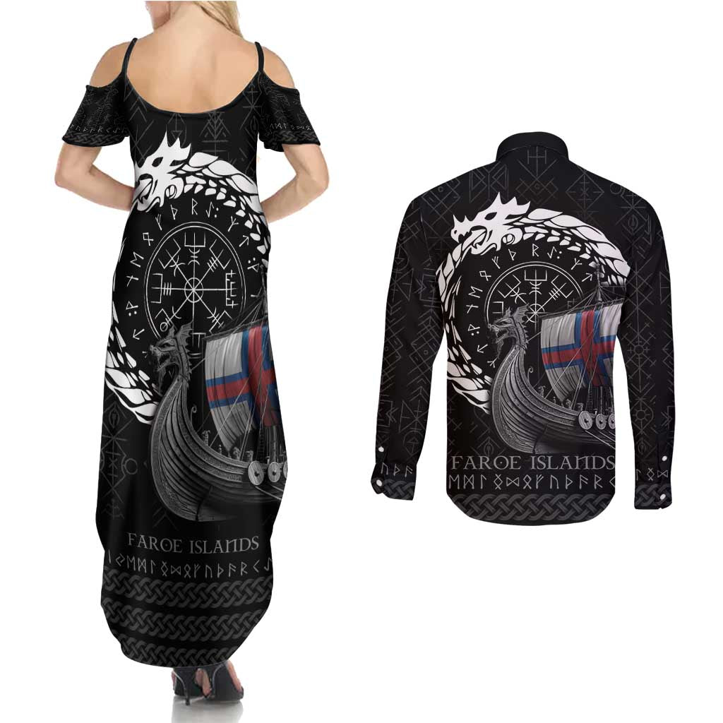 Faroe Islands Viking Drakkar Couples Matching Summer Maxi Dress and Long Sleeve Button Shirt Viking Blood - Wonder Print Shop