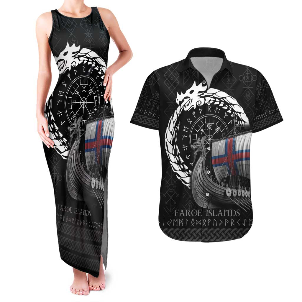 Faroe Islands Viking Drakkar Couples Matching Tank Maxi Dress and Hawaiian Shirt Viking Blood - Wonder Print Shop