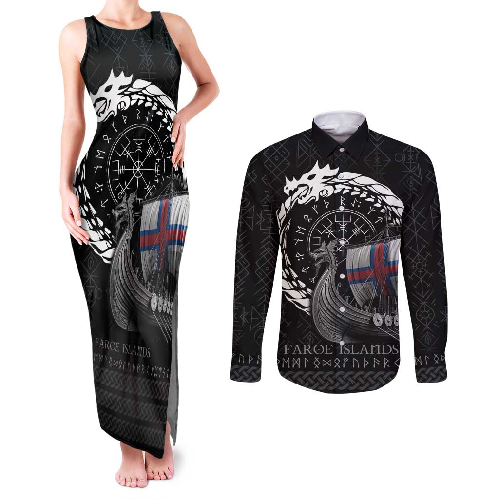 Faroe Islands Viking Drakkar Couples Matching Tank Maxi Dress and Long Sleeve Button Shirt Viking Blood - Wonder Print Shop