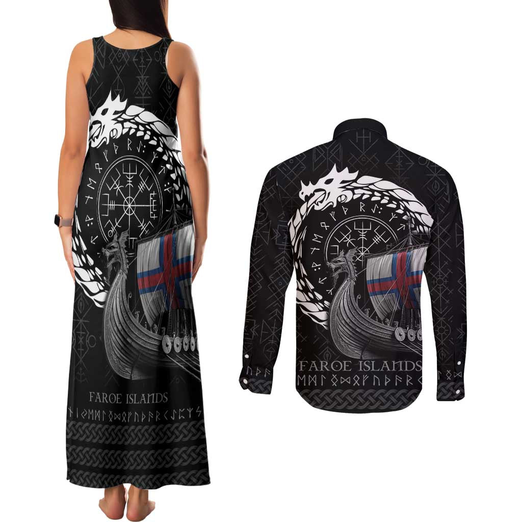 Faroe Islands Viking Drakkar Couples Matching Tank Maxi Dress and Long Sleeve Button Shirt Viking Blood - Wonder Print Shop