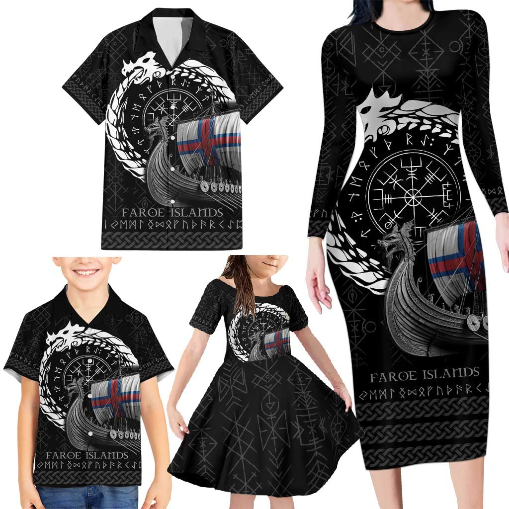 Faroe Islands Viking Drakkar Family Matching Long Sleeve Bodycon Dress and Hawaiian Shirt Viking Blood - Wonder Print Shop