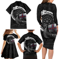 Faroe Islands Viking Drakkar Family Matching Long Sleeve Bodycon Dress and Hawaiian Shirt Viking Blood - Wonder Print Shop