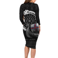 Faroe Islands Viking Drakkar Family Matching Long Sleeve Bodycon Dress and Hawaiian Shirt Viking Blood - Wonder Print Shop