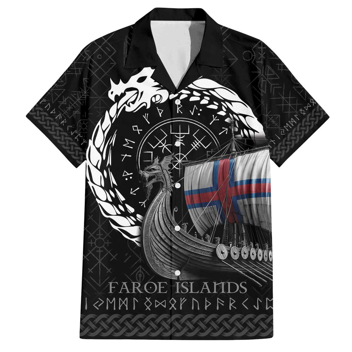 Faroe Islands Viking Drakkar Family Matching Off The Shoulder Long Sleeve Dress and Hawaiian Shirt Viking Blood - Wonder Print Shop