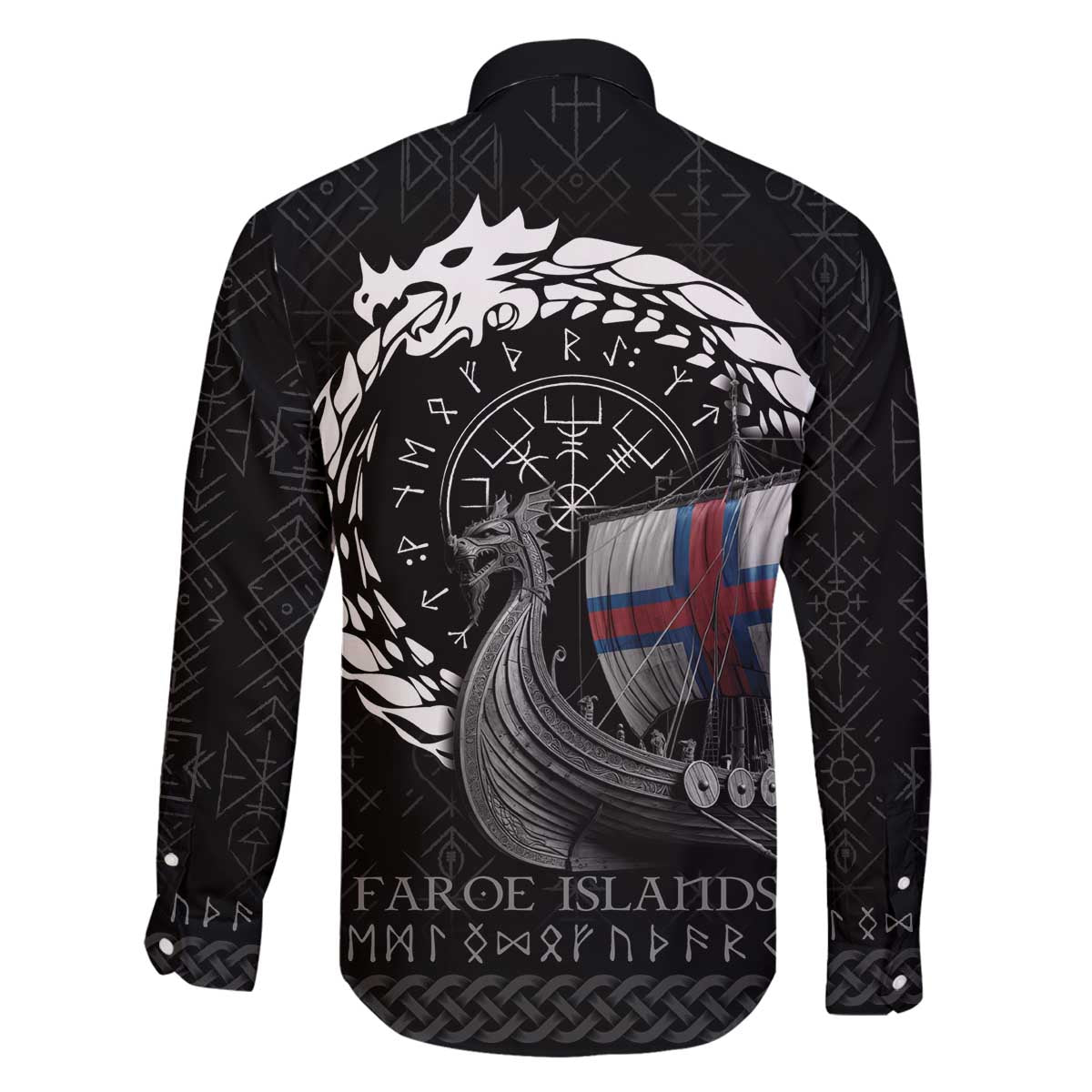 Faroe Islands Viking Drakkar Family Matching Off The Shoulder Long Sleeve Dress and Hawaiian Shirt Viking Blood - Wonder Print Shop