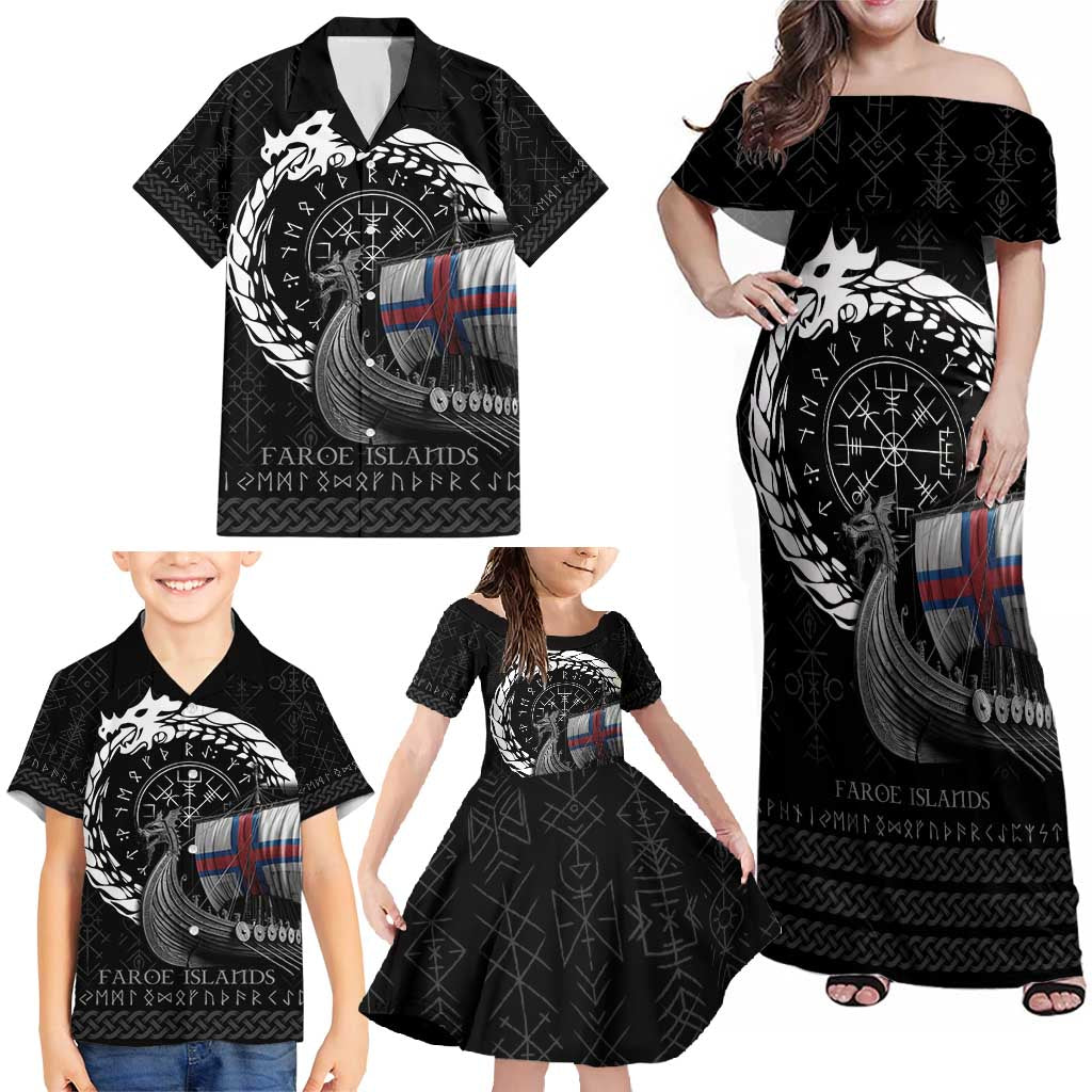 Faroe Islands Viking Drakkar Family Matching Off Shoulder Maxi Dress and Hawaiian Shirt Viking Blood - Wonder Print Shop