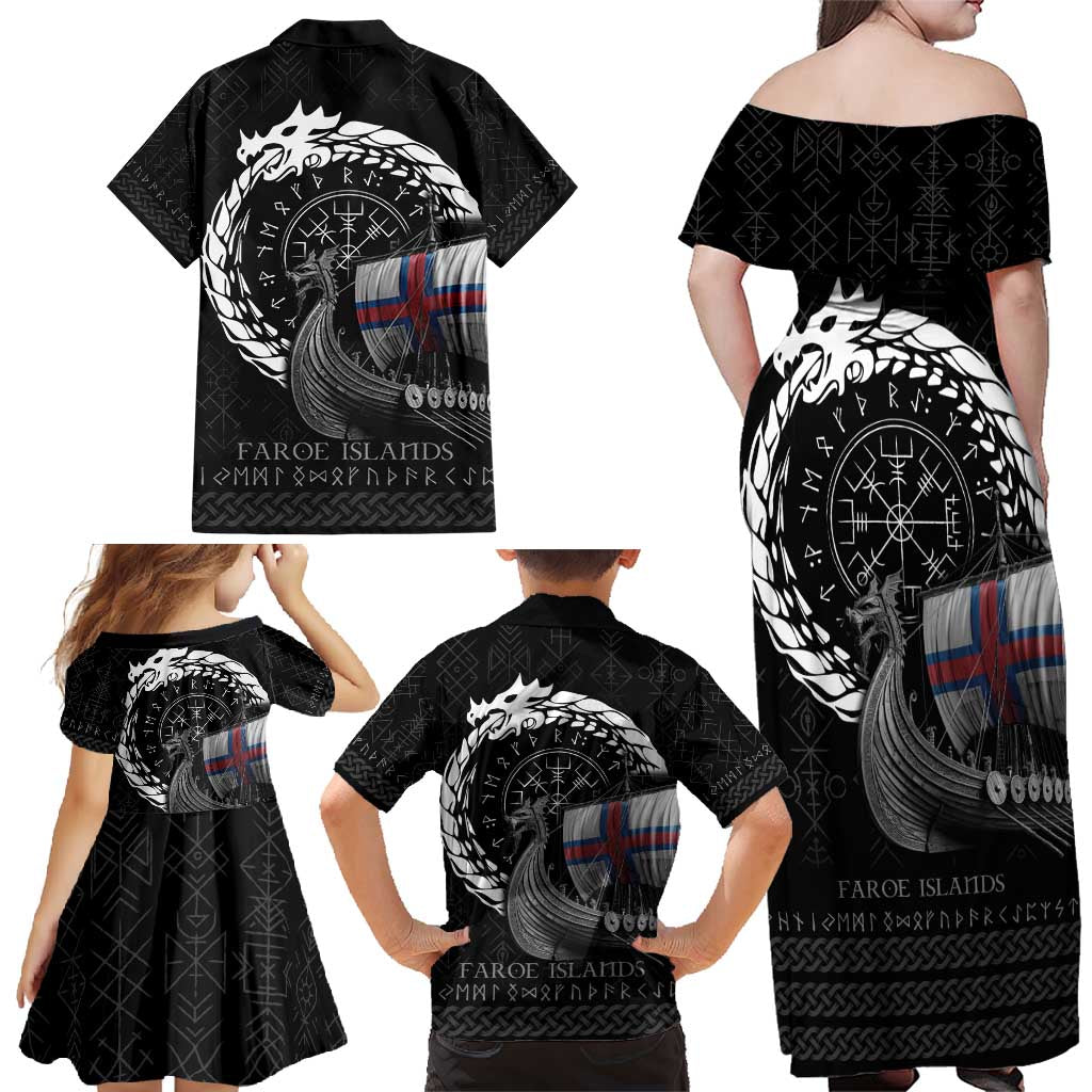 Faroe Islands Viking Drakkar Family Matching Off Shoulder Maxi Dress and Hawaiian Shirt Viking Blood - Wonder Print Shop