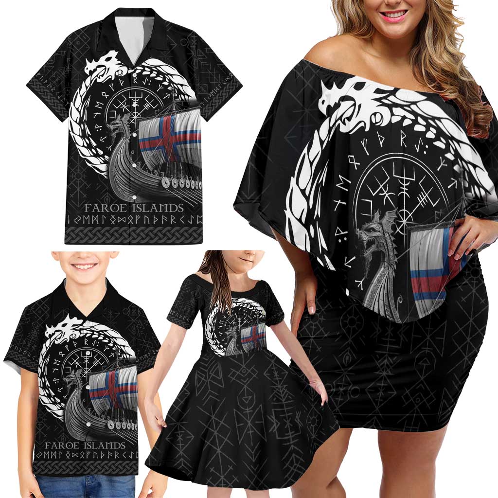 Faroe Islands Viking Drakkar Family Matching Off Shoulder Short Dress and Hawaiian Shirt Viking Blood - Wonder Print Shop