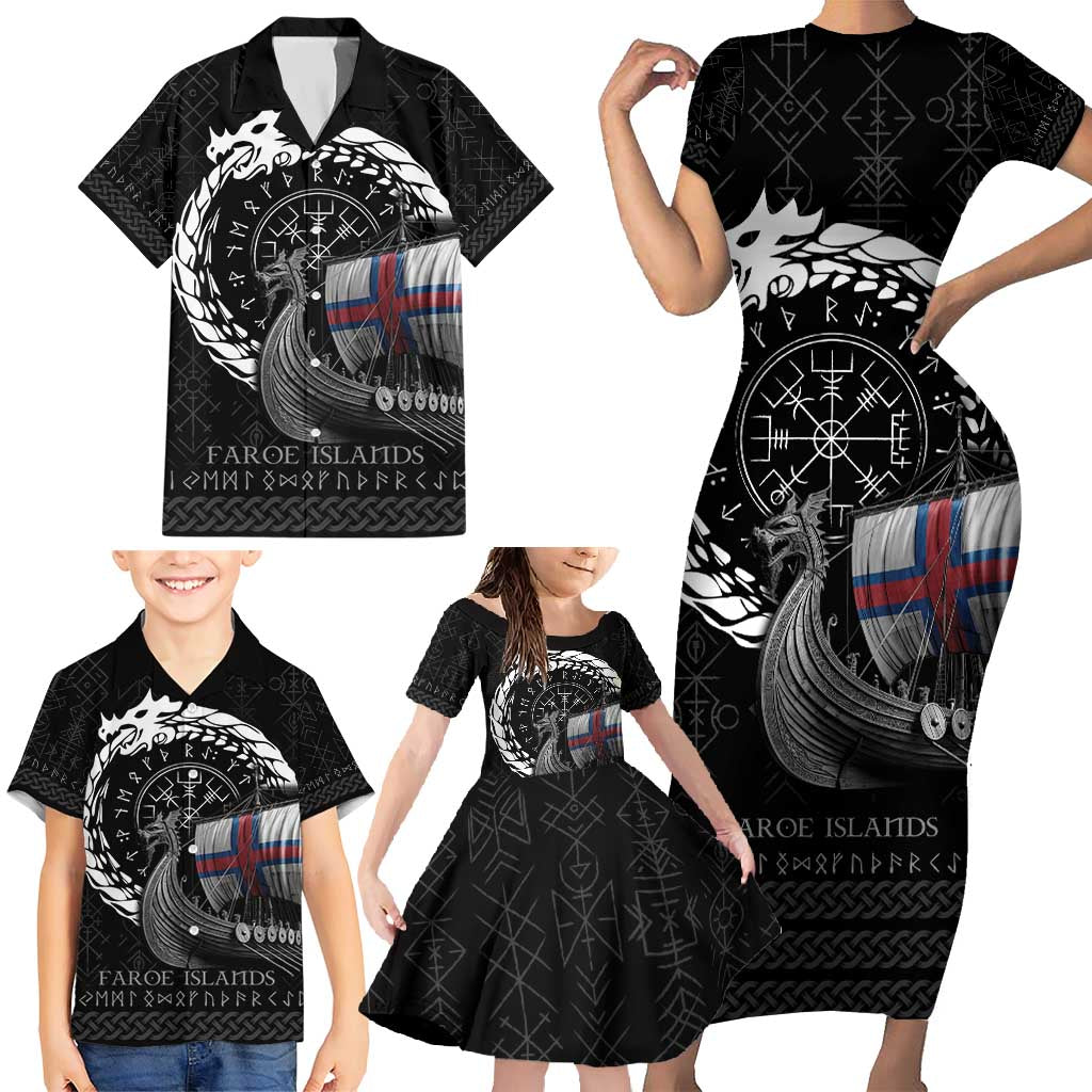 Faroe Islands Viking Drakkar Family Matching Short Sleeve Bodycon Dress and Hawaiian Shirt Viking Blood - Wonder Print Shop