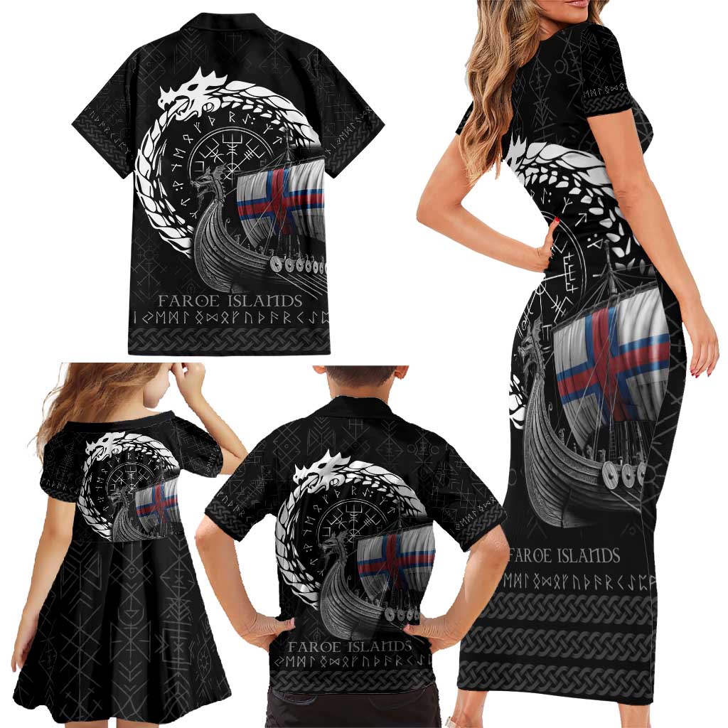 Faroe Islands Viking Drakkar Family Matching Short Sleeve Bodycon Dress and Hawaiian Shirt Viking Blood - Wonder Print Shop