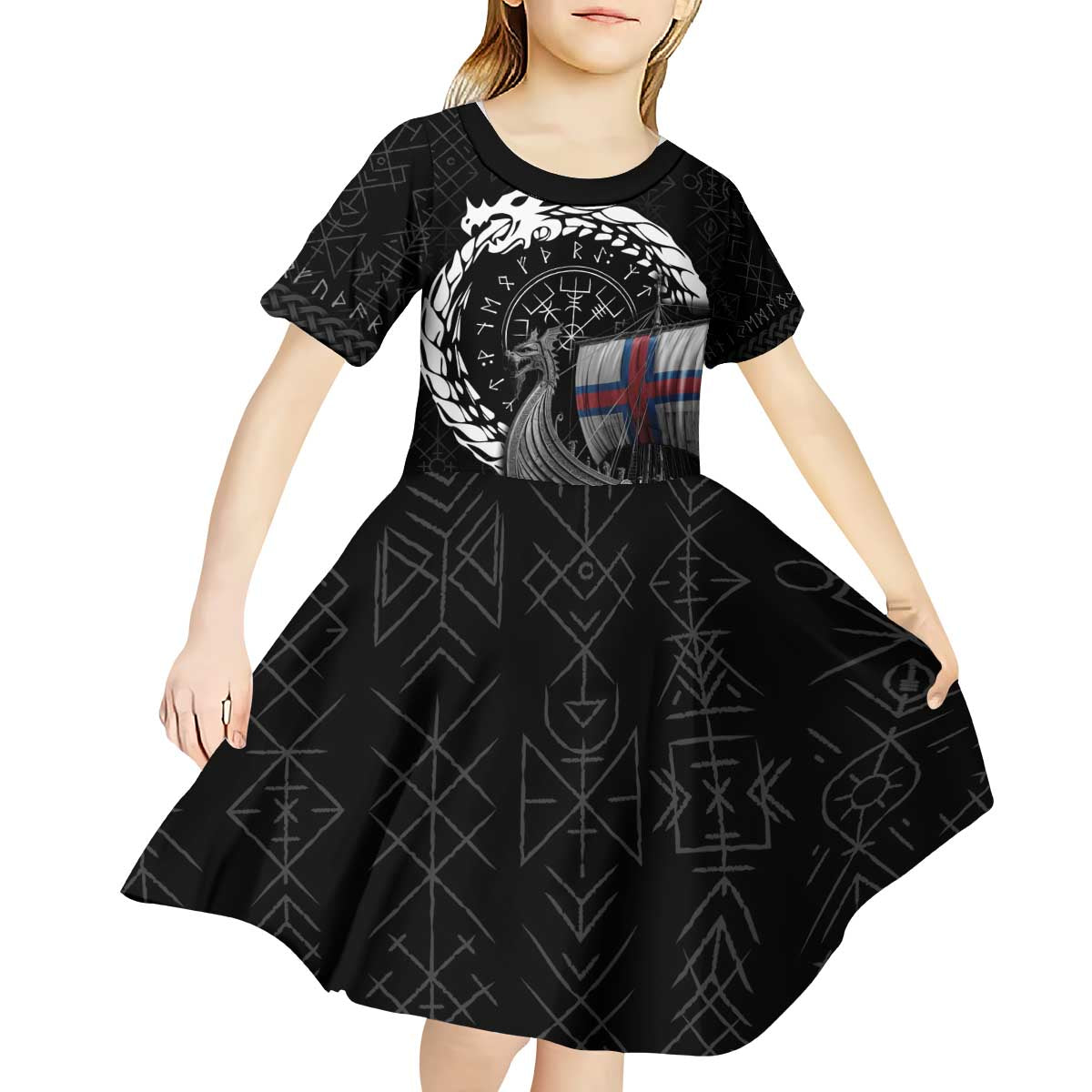 Faroe Islands Viking Drakkar Kid Short Sleeve Dress Viking Blood - Wonder Print Shop