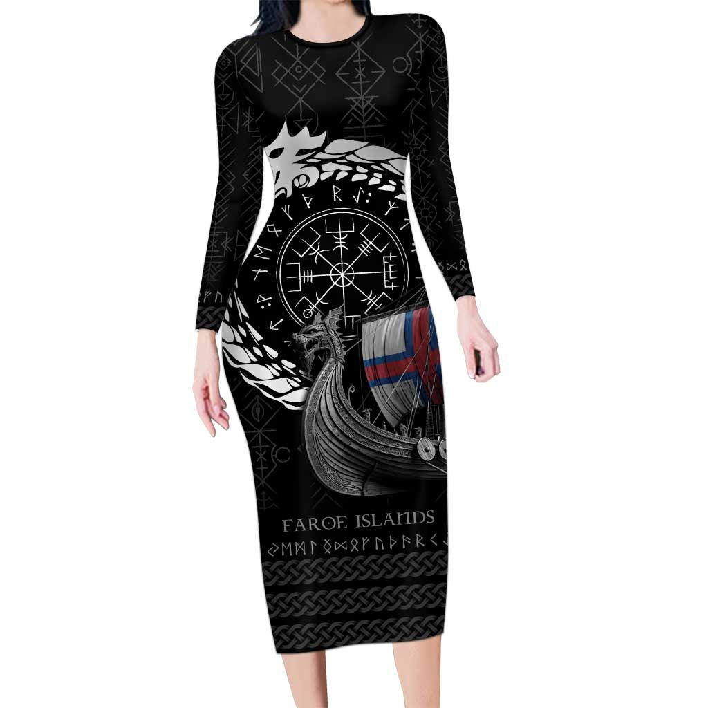 Faroe Islands Viking Drakkar Long Sleeve Bodycon Dress Viking Blood - Wonder Print Shop