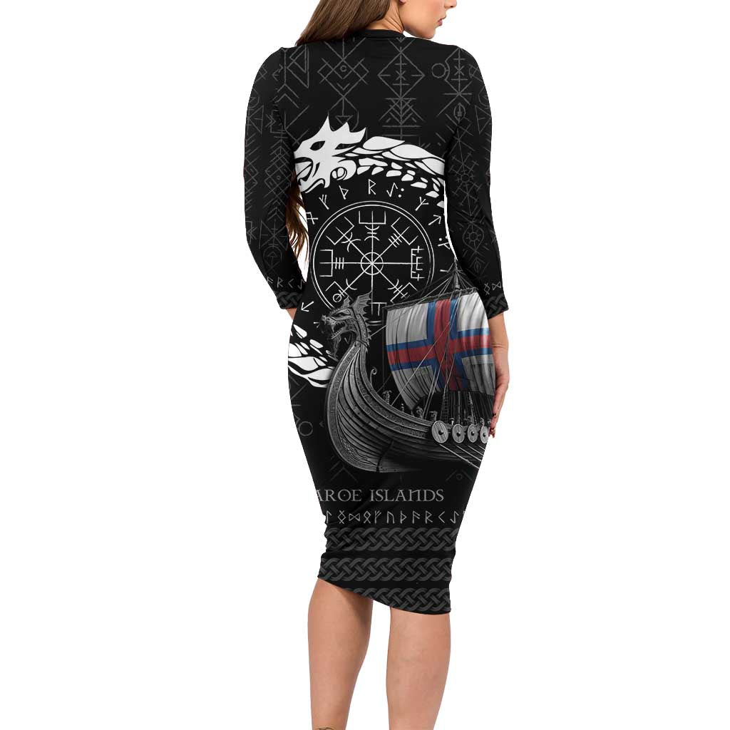 Faroe Islands Viking Drakkar Long Sleeve Bodycon Dress Viking Blood - Wonder Print Shop