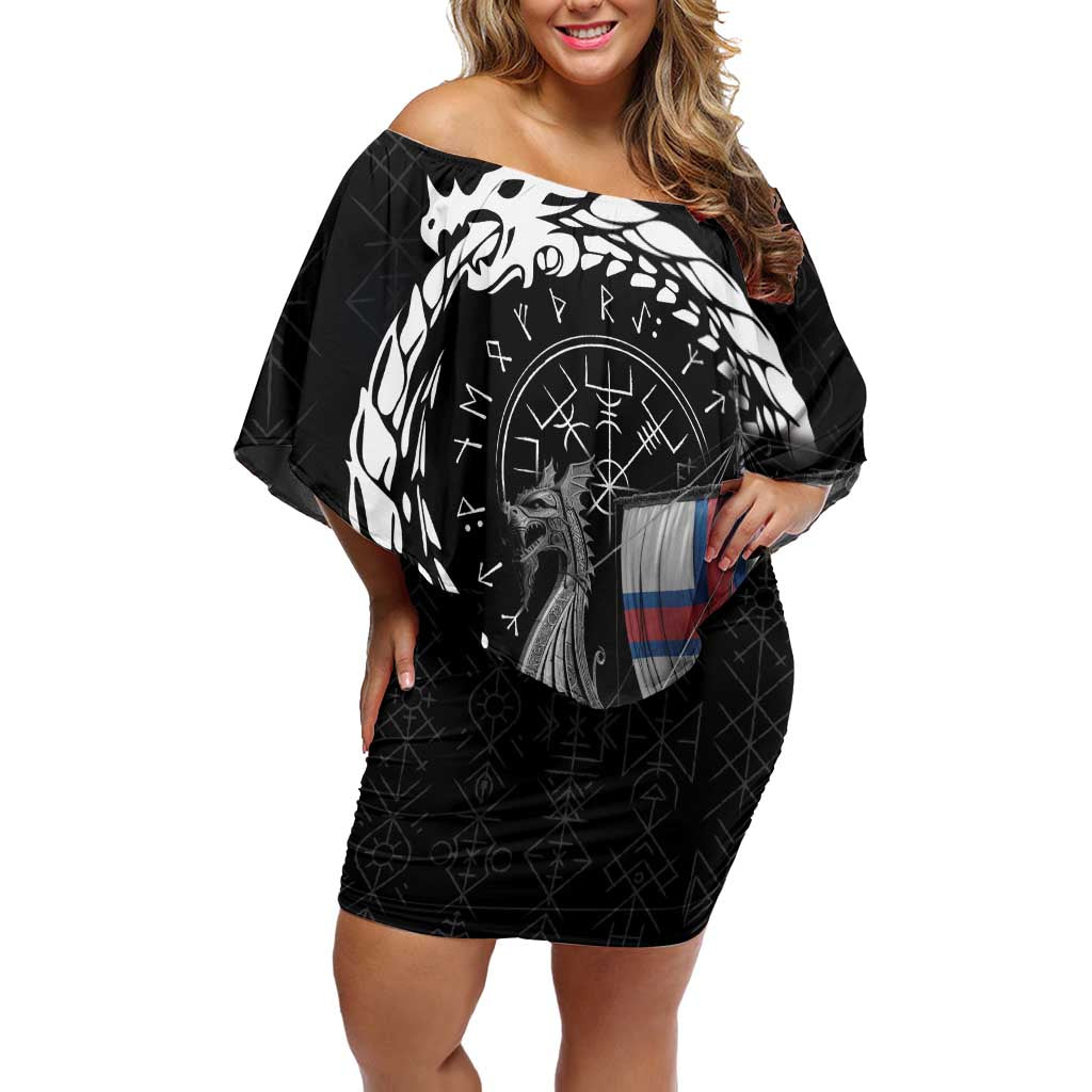 Faroe Islands Viking Drakkar Off Shoulder Short Dress Viking Blood - Wonder Print Shop