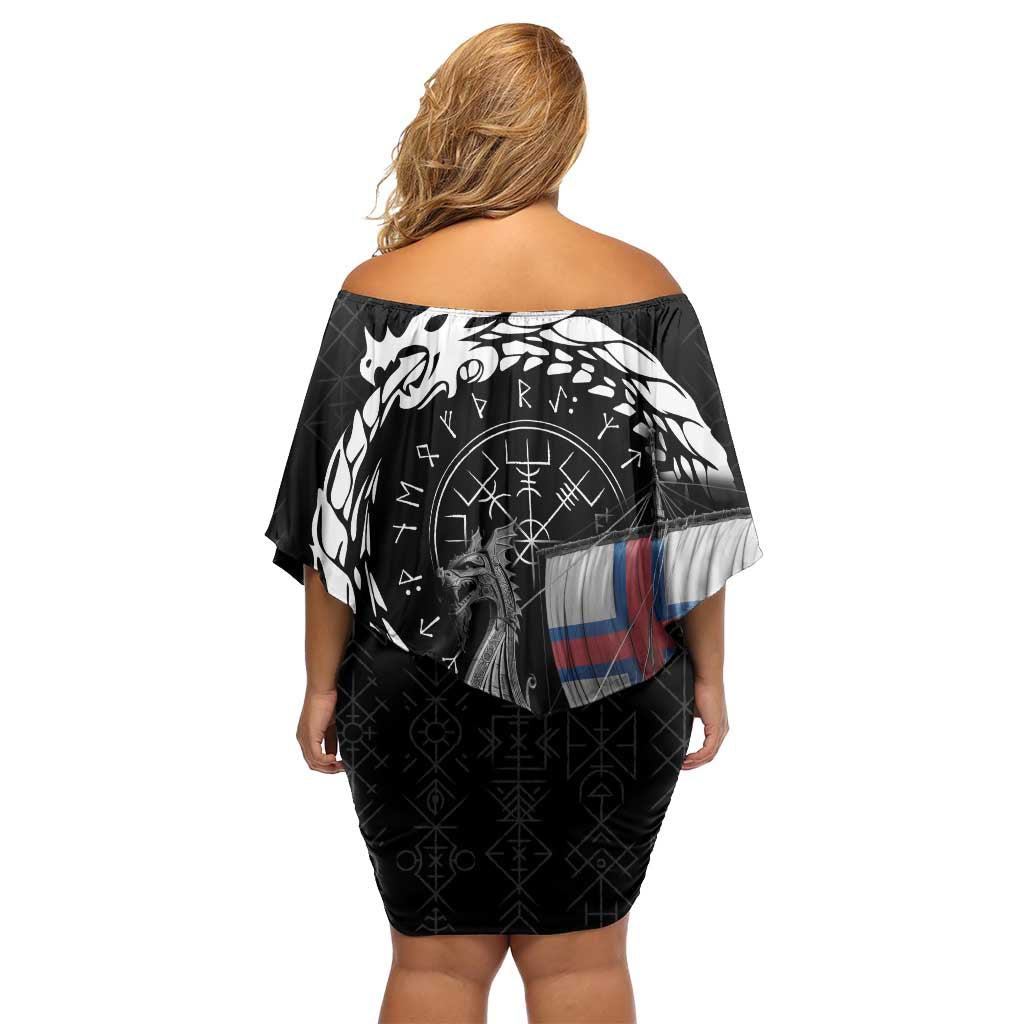 Faroe Islands Viking Drakkar Off Shoulder Short Dress Viking Blood - Wonder Print Shop