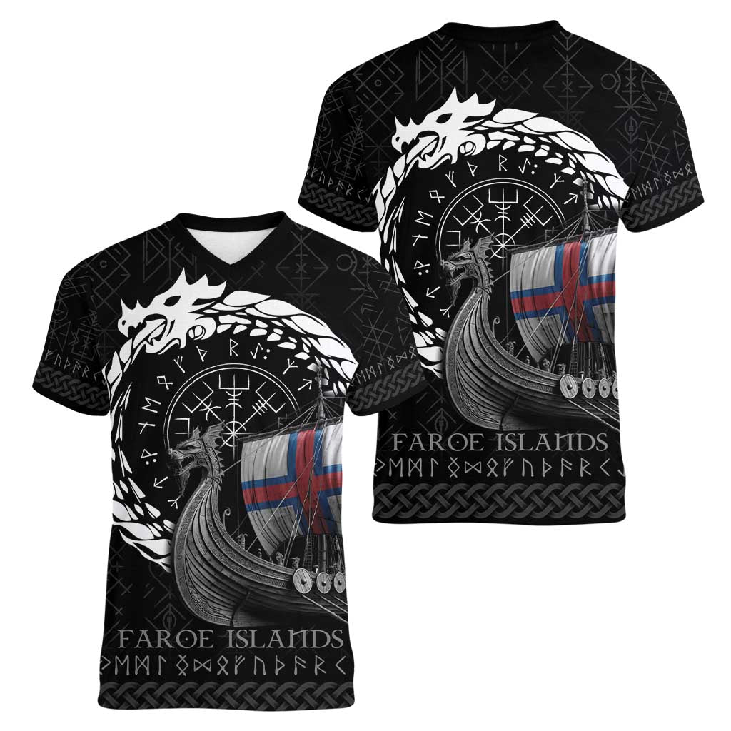Faroe Islands Viking Drakkar Women V-Neck T-Shirt Viking Blood - Wonder Print Shop