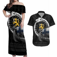 Finland Viking Drakkar Couples Matching Off Shoulder Maxi Dress and Hawaiian Shirt Viking Blood - Wonder Print Shop
