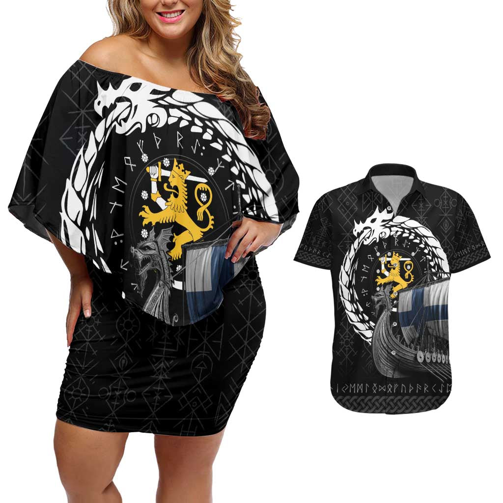 Finland Viking Drakkar Couples Matching Off Shoulder Short Dress and Hawaiian Shirt Viking Blood - Wonder Print Shop