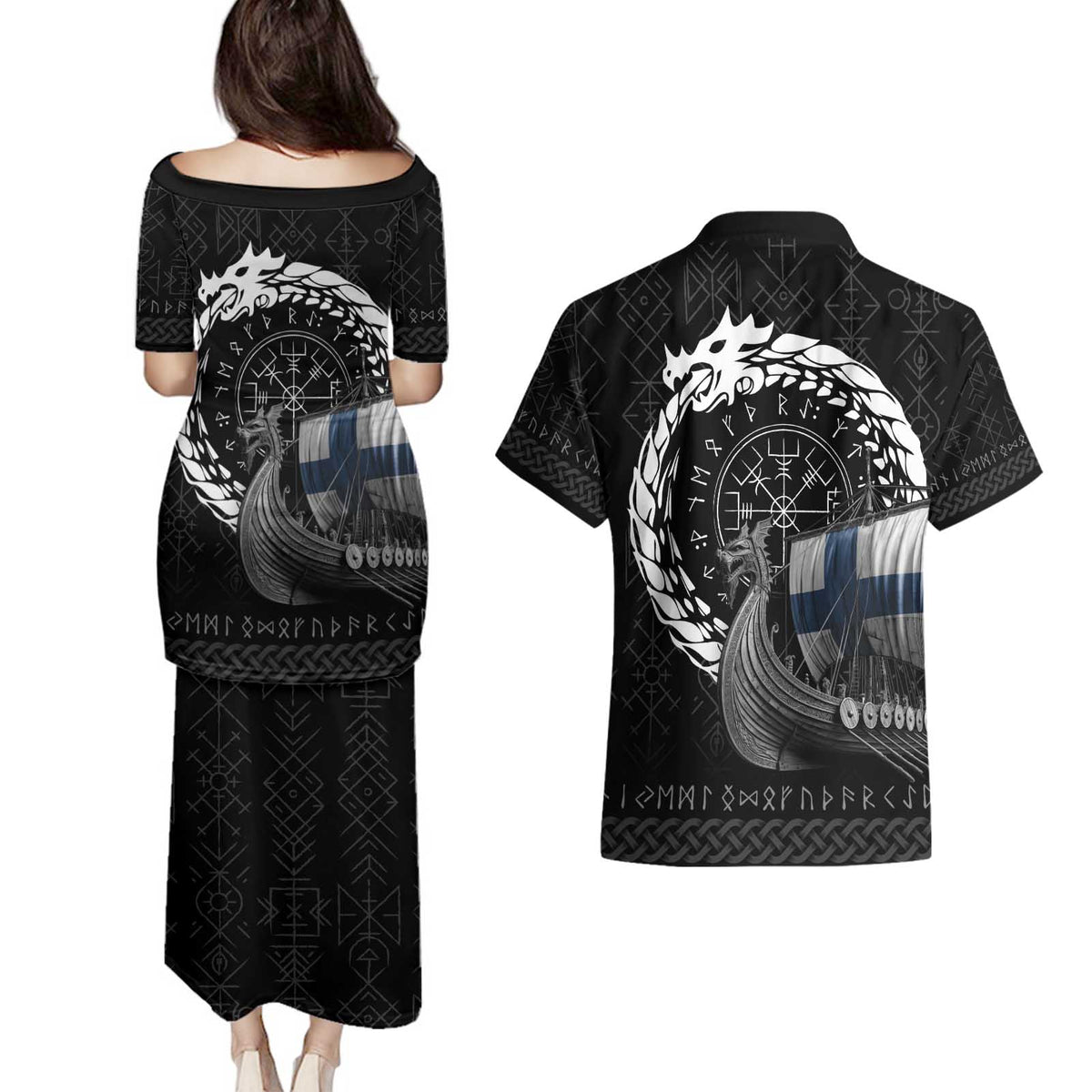 Finland Viking Drakkar Couples Matching Puletasi and Hawaiian Shirt Viking Blood - Wonder Print Shop