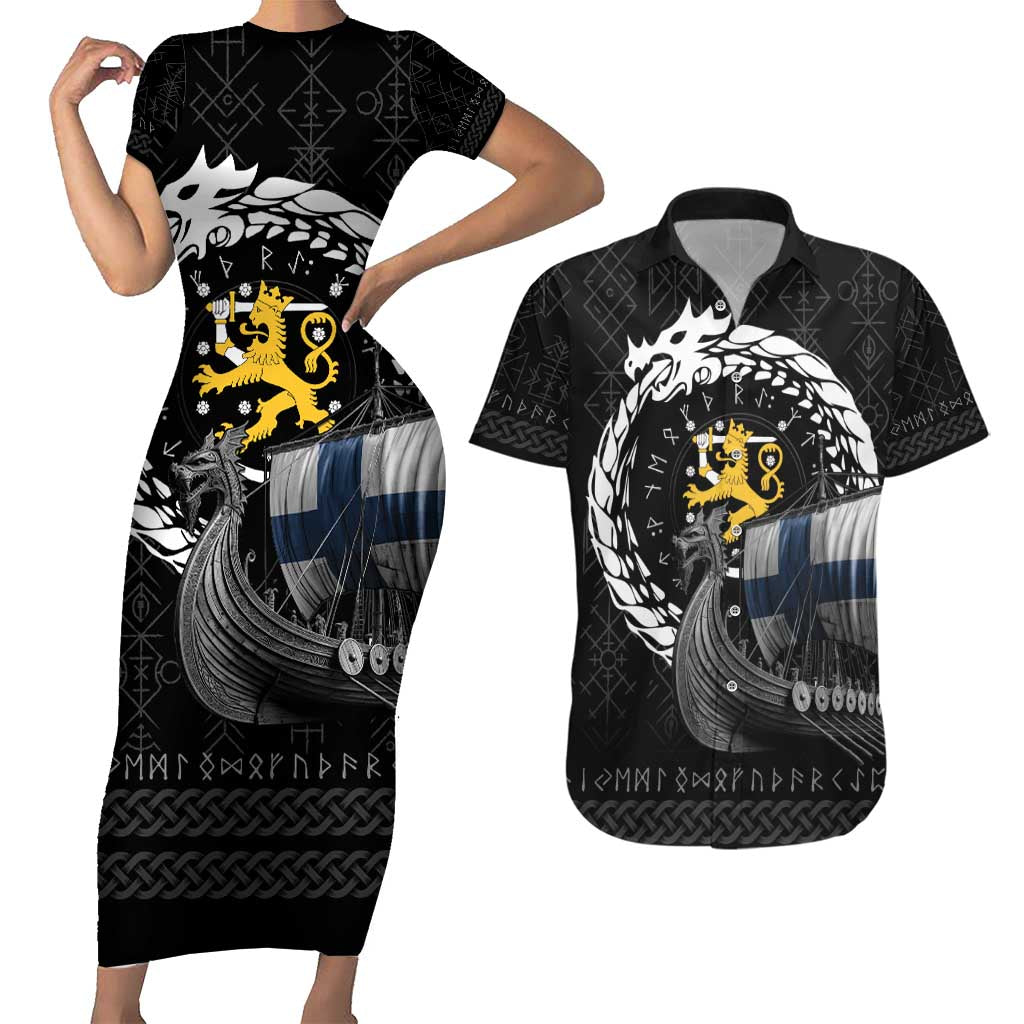 Finland Viking Drakkar Couples Matching Short Sleeve Bodycon Dress and Hawaiian Shirt Viking Blood - Wonder Print Shop