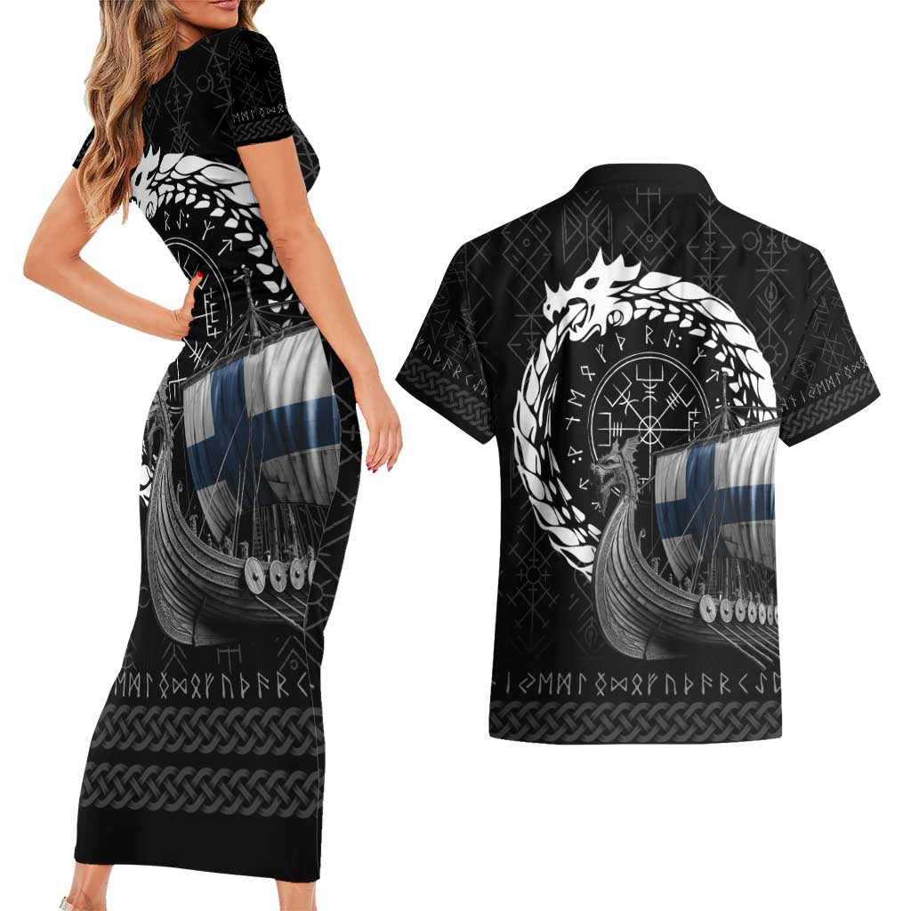 Finland Viking Drakkar Couples Matching Short Sleeve Bodycon Dress and Hawaiian Shirt Viking Blood - Wonder Print Shop